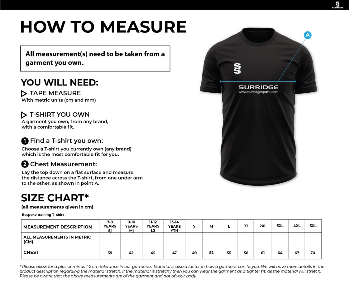 South Nutfield CC - Impact T-Shirt - Unisex Fit - Size Guide