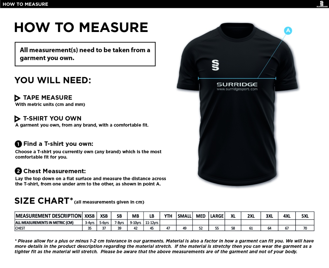 South Nutfield CC - Fuse Polo Shirt  - Unisex Fit - Size Guide