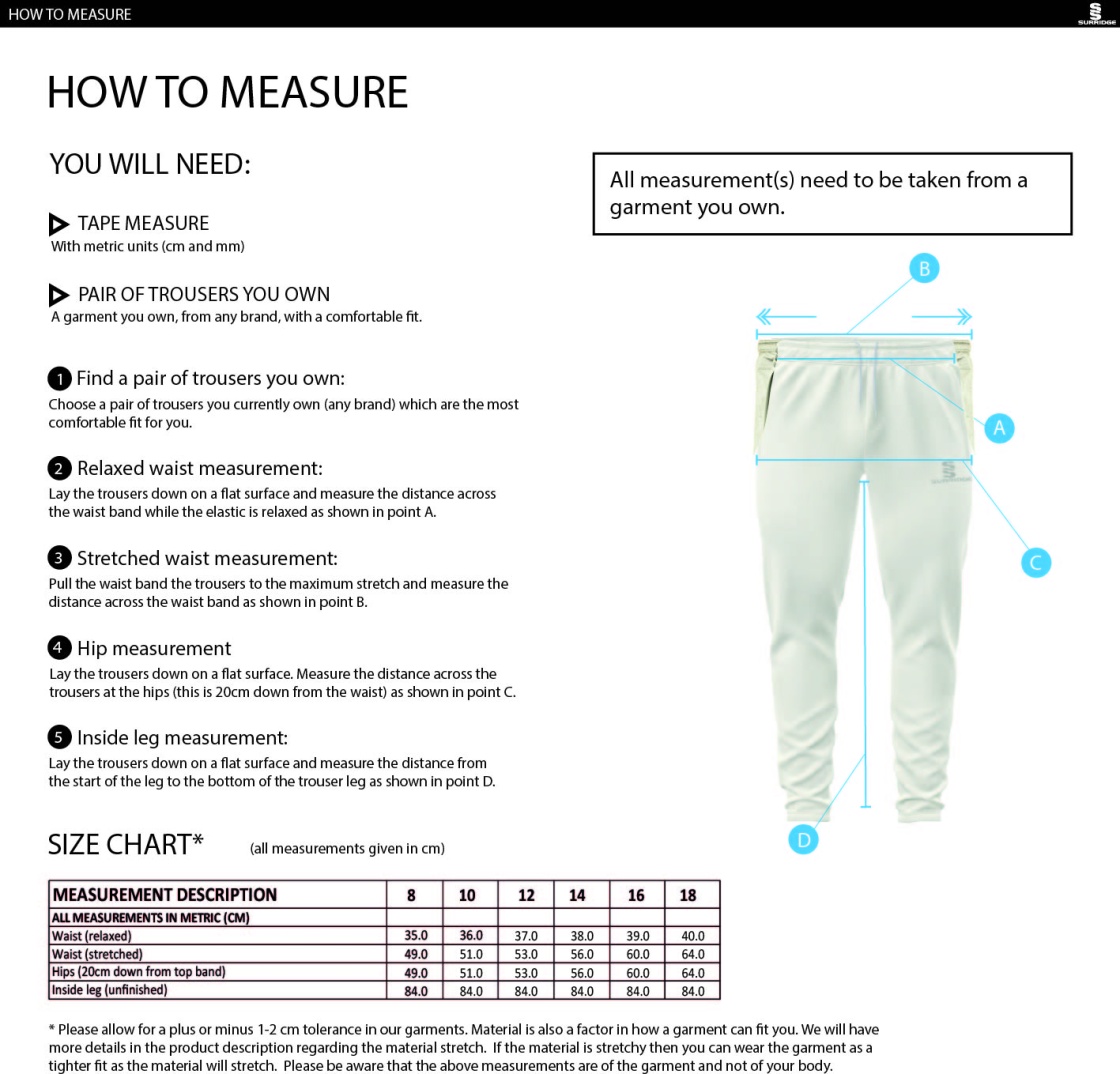 South Nutfield CC - Ergo Playing Pant - Women's Fit - Size Guide