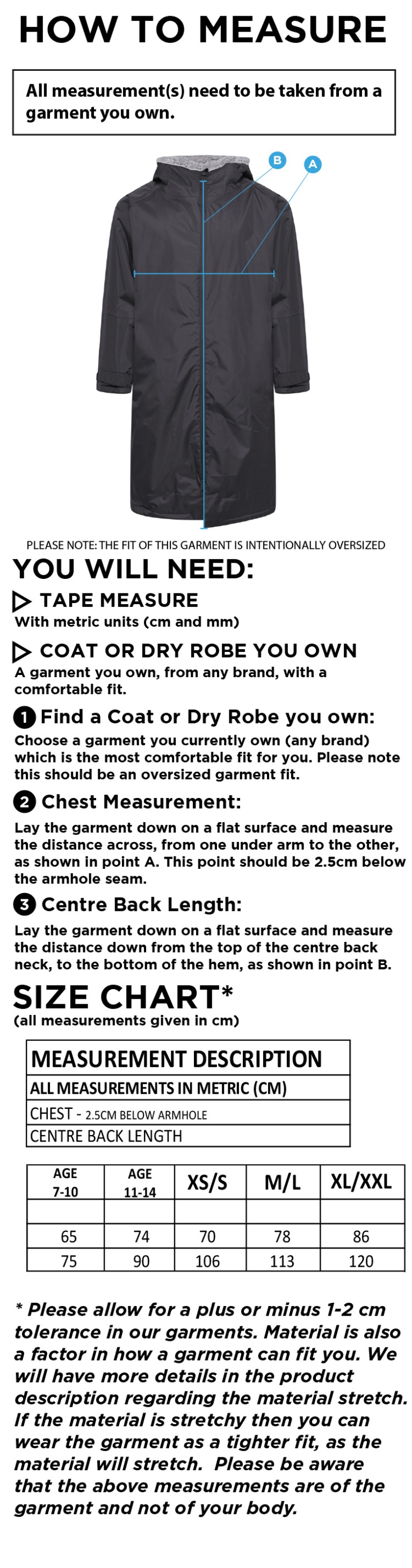 South Nutfield CC - Active Thermal Fleece Robe - Unisex Fit - Size Guide