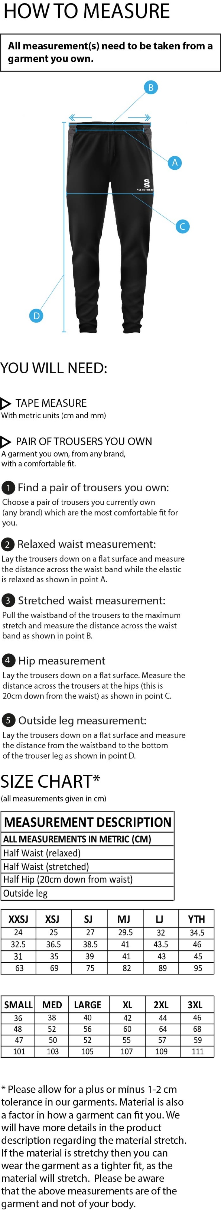 South Nutfield CC - Skinny Pant - Unisex Fit - Size Guide