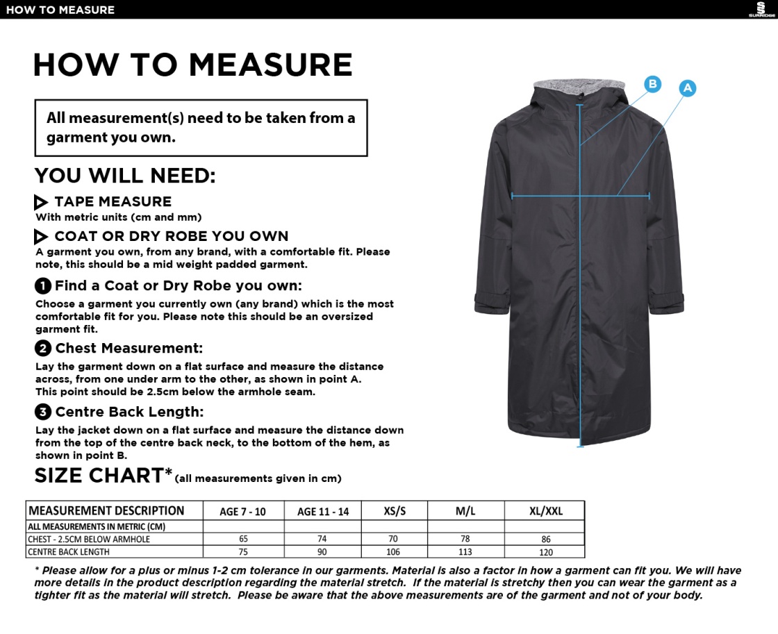 South Nutfield CC - Active Thermal Fleece Robe - Unisex Fit - Size Guide