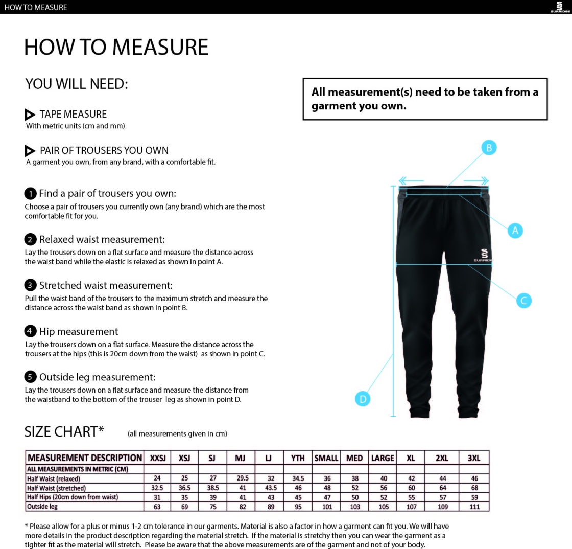 South Nutfield CC - Skinny Pant - Unisex Fit - Size Guide